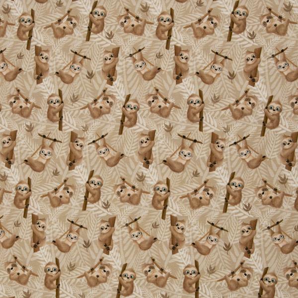 Baumwolljersey Lazy Jungle Faultier Camel by Mrs. Mint Design von Swafing